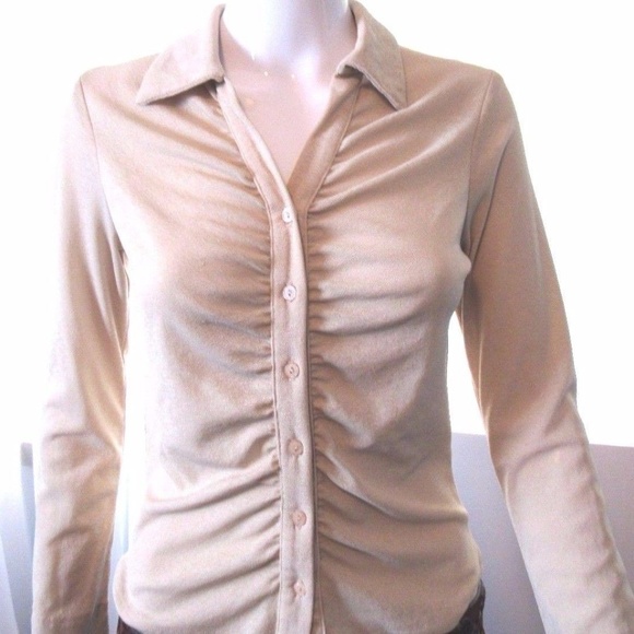 Womens Blouse Top Size S New Ladies Pearl Beige Shimmer Gathered Cowl Nck